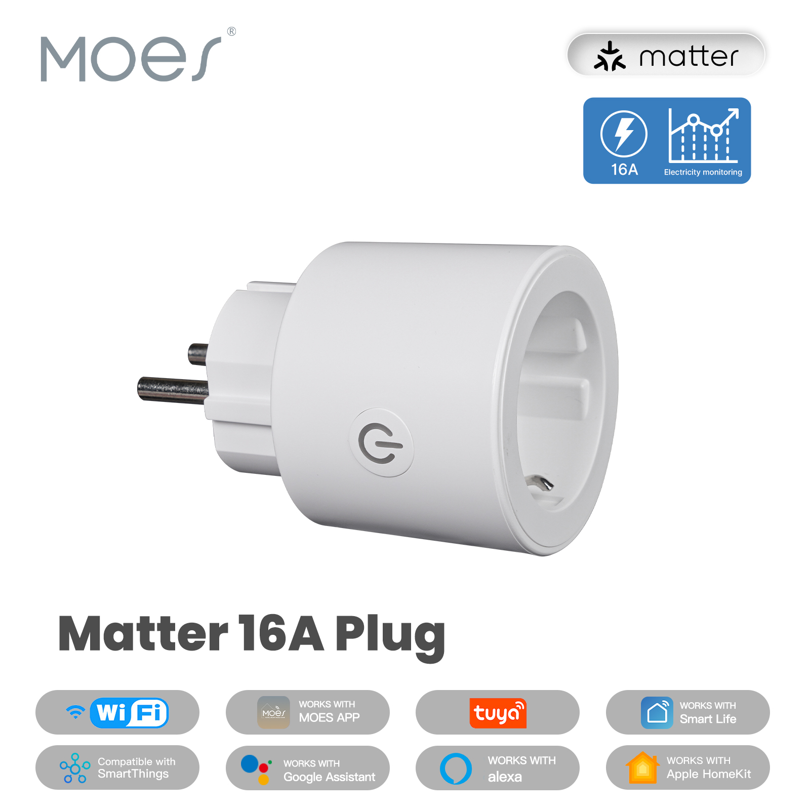 Smart Home Group - MOES Smart EU/US/UK Plug Matter WiFi