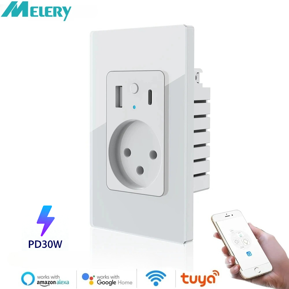 Smart Home Elements - Melery Israel Smart Wall Socket Glass