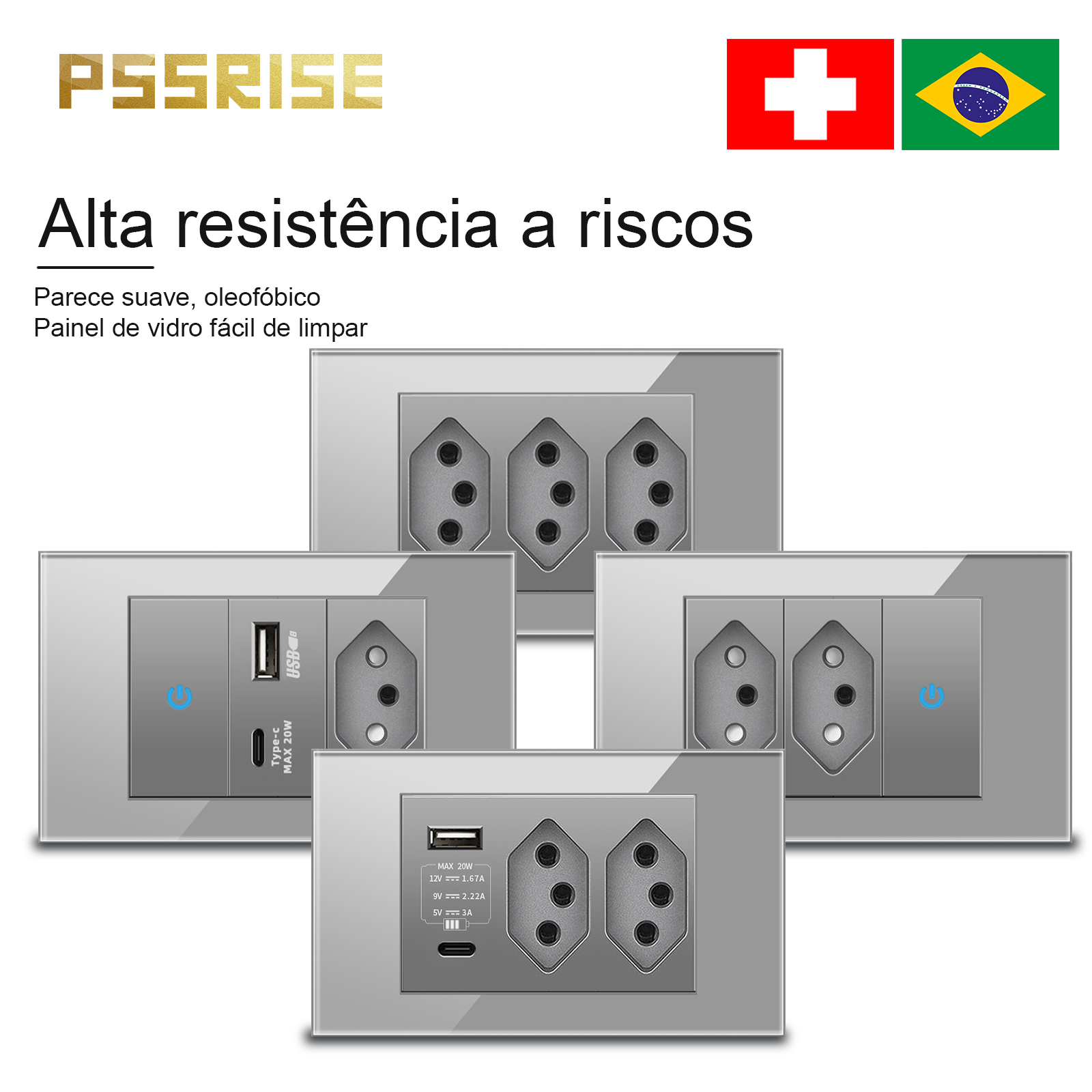 PSSRISE Grey Glass Full-paddle - Smart Wall Socket reseña y precio