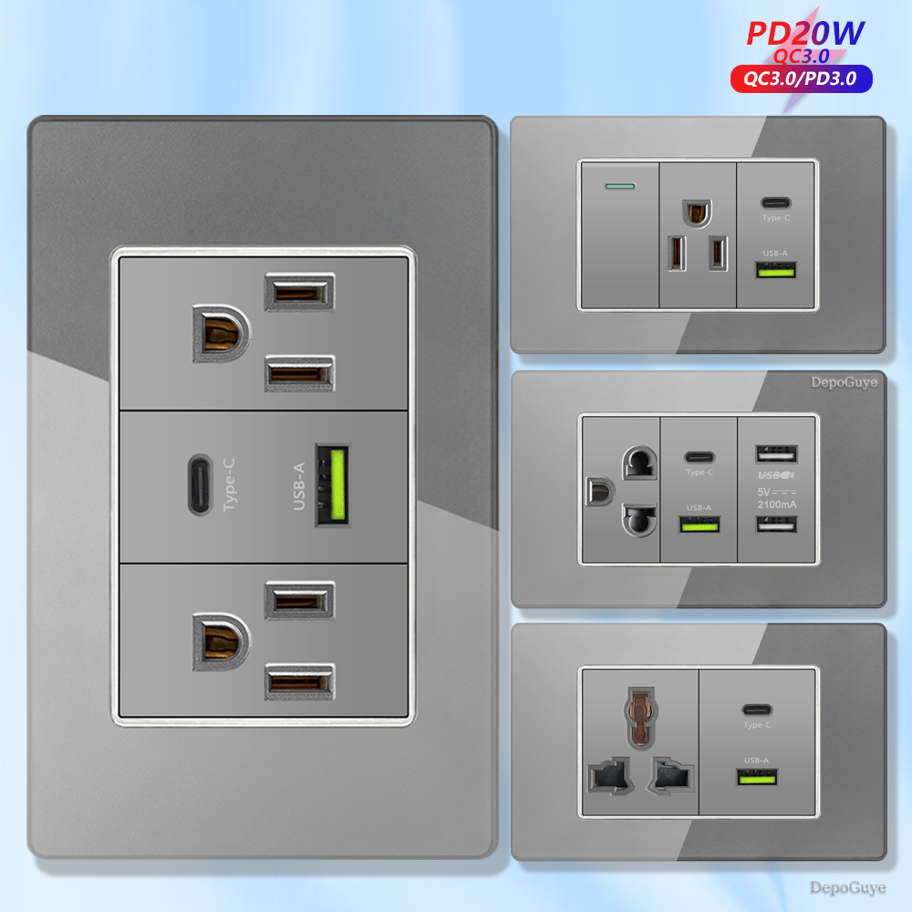 Grey Tempered Glass American U - Smart Wall Socket reseña y precio