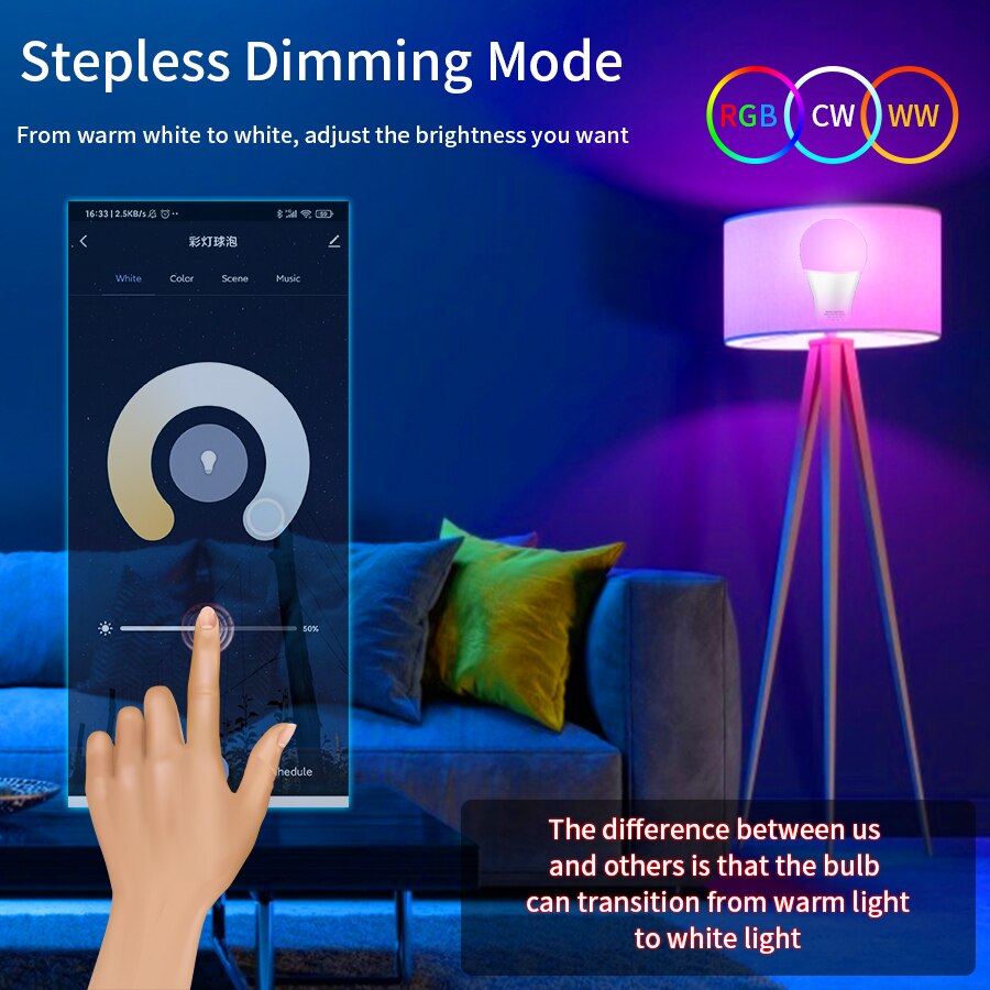 E27 WiFi Smart LED Bulb RGBCW  - Wifi Led Dimmer reseña y precio
