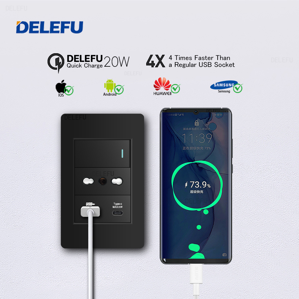 DELEFU Black Retardant PC Ital - Smart Wall Socket reseña y precio